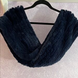 GORSKI Brand Luxurious Navy Blue Rabbit Fur Infinity Scarf